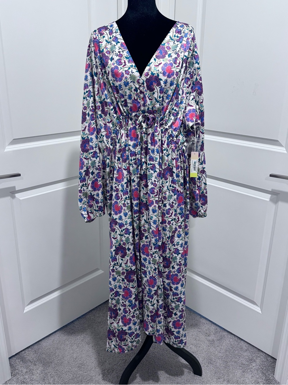 NWT Summersalt cinched waist caftan long sleeve midi dress paisley XL